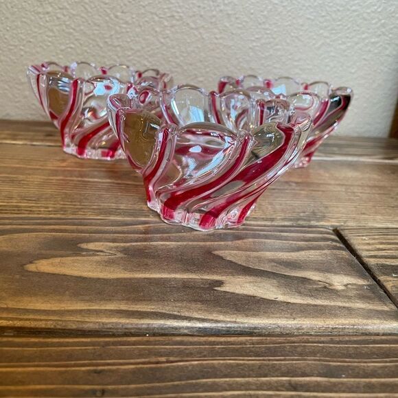 1980’s Vintage Peppermint Crystal Swirl Decorative Bowls Candle Holders Etc - Picture 3 of 15